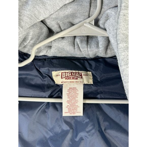 Big Mac Workwear Quilted Hoodie Mens XXL Navy Blue Gray Pocket Drawstring Zip Up - Picture 7 of 10